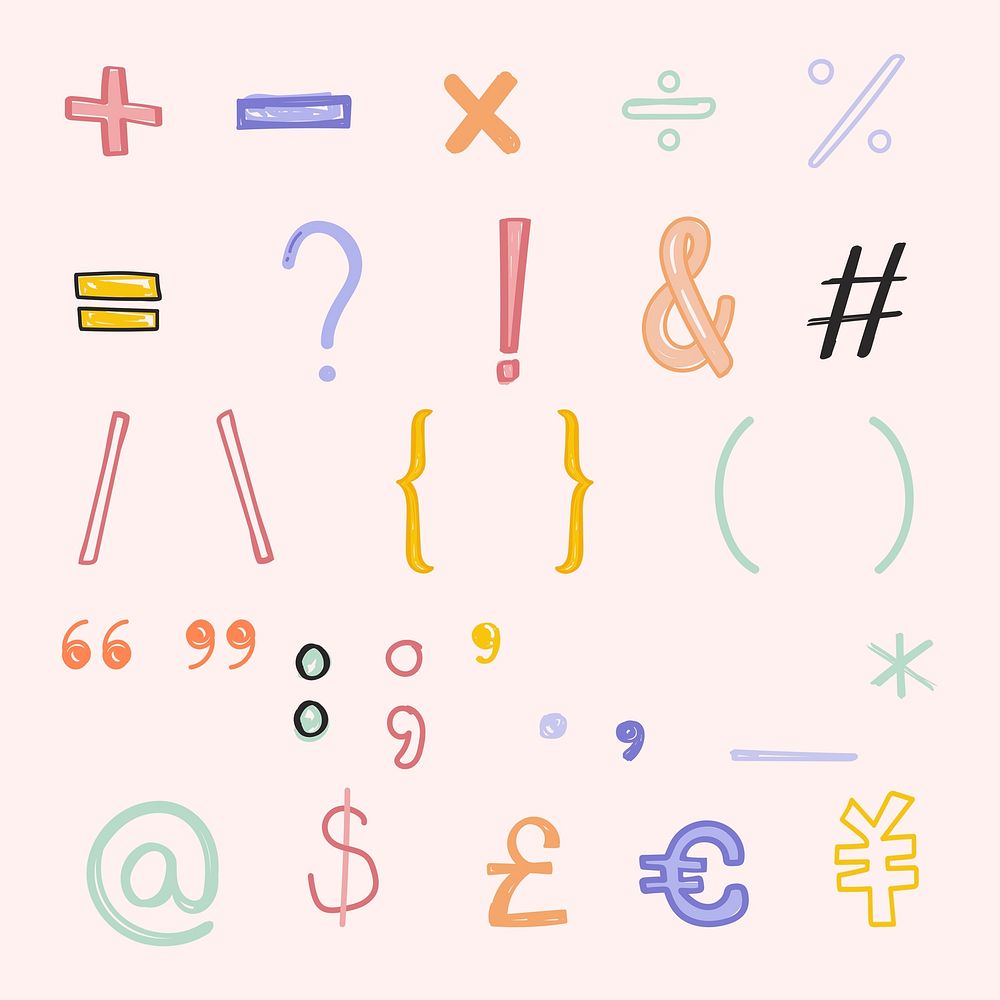 Symbol psd doodle font pastel typography set