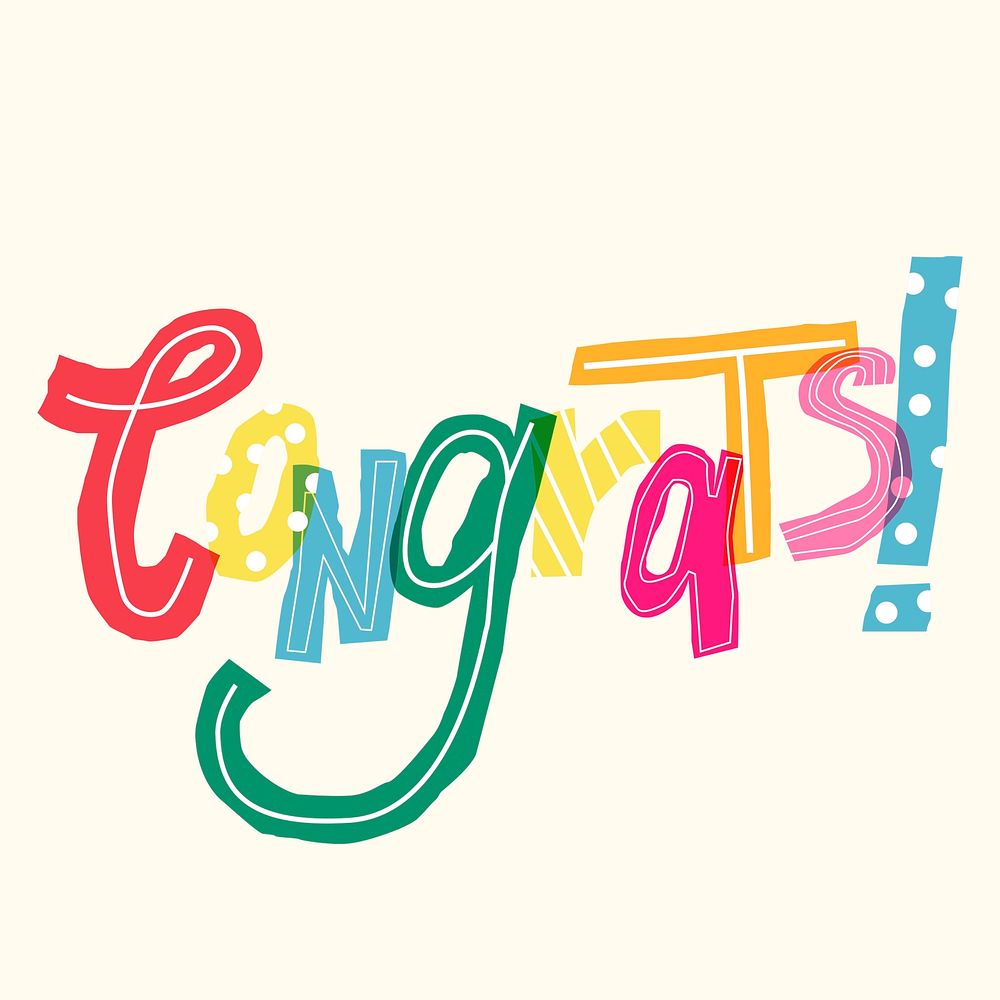 Congrats! colorful doodle font psd typography