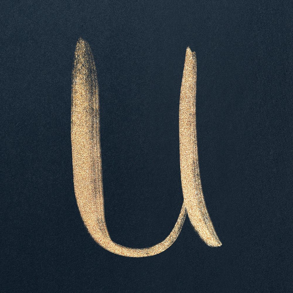 Calligraphy gold letter u typography font