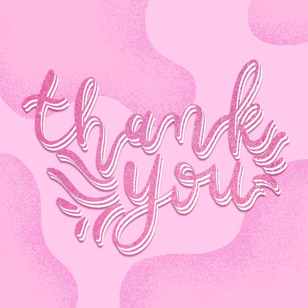 Pink thank you glittery calligraphy vector word typography