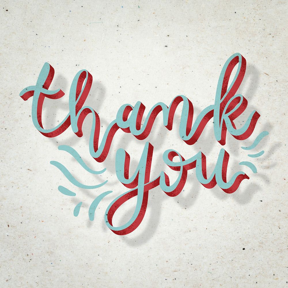 Red thank you doodle text font vector typography