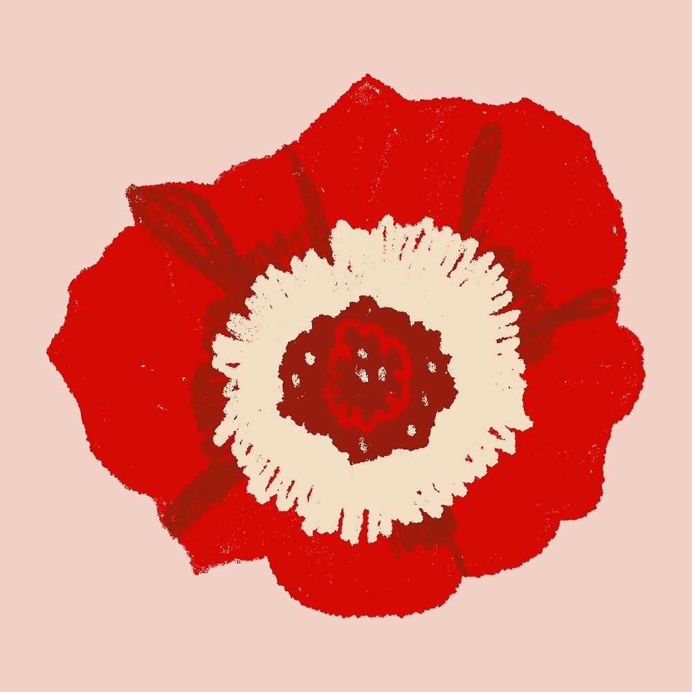 Anemone red flower sticker vector hand drawn illustration