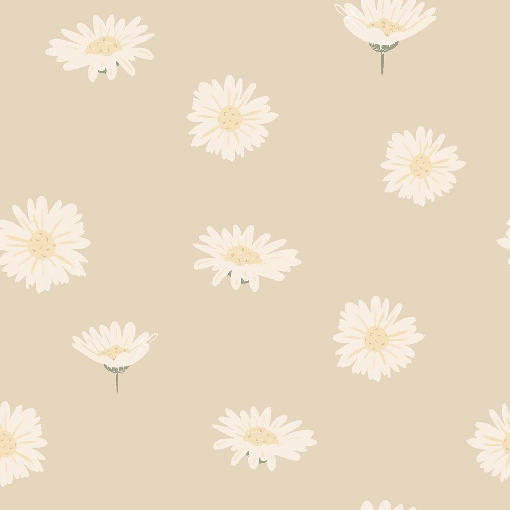 White daisy floral pattern on beige background