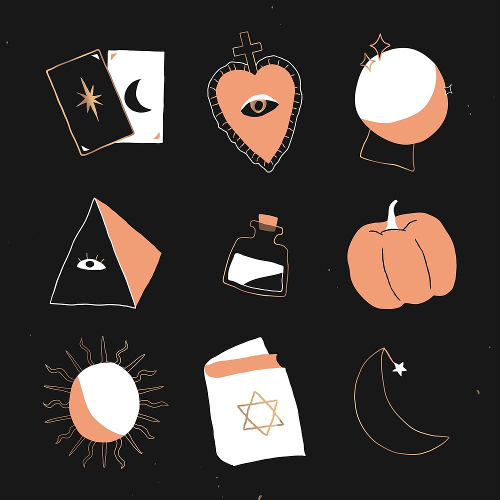 Occult witchcraft Halloween sticker psd doodles