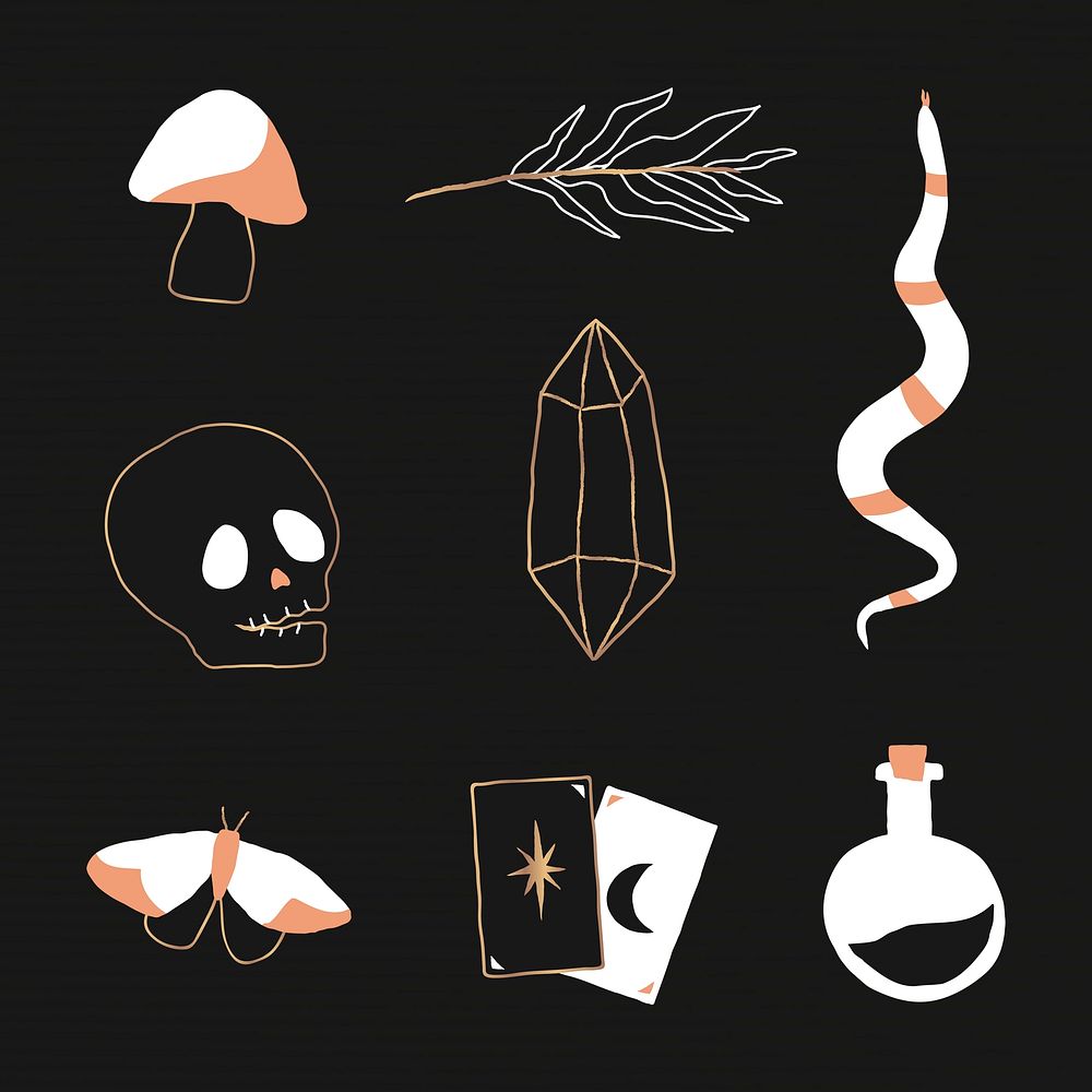 Magic icons psd witchcraft illustration drawing collection