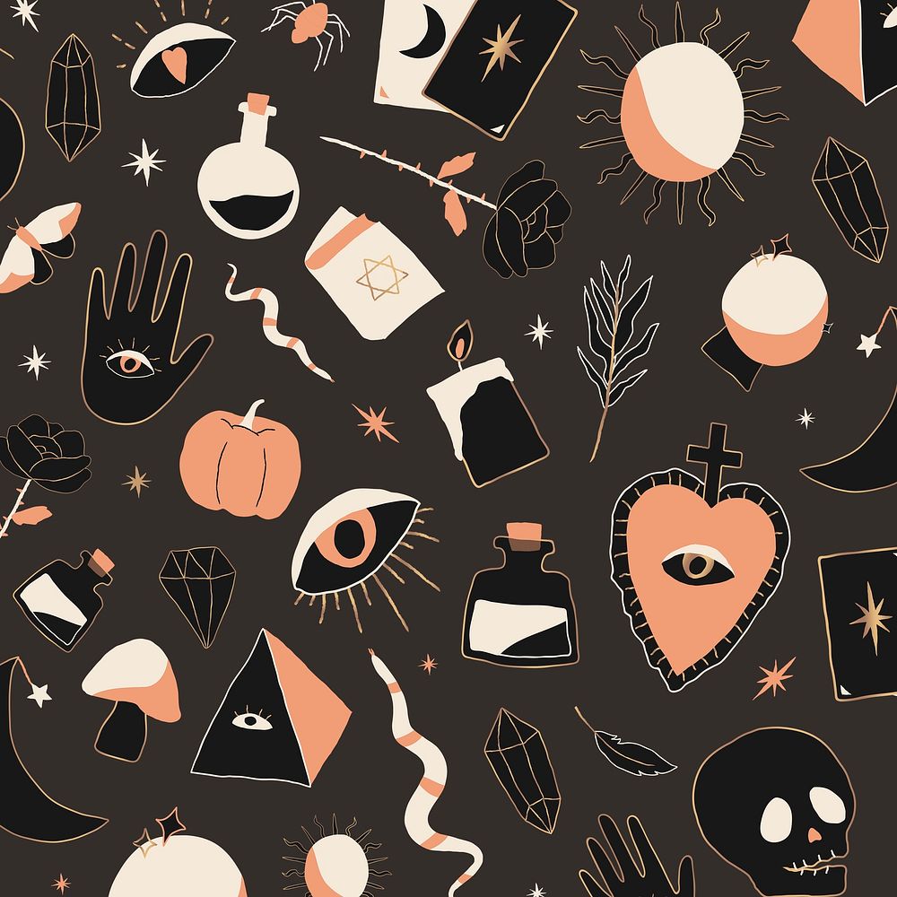 Bohemian Witchcraft doodle psd Halloween background