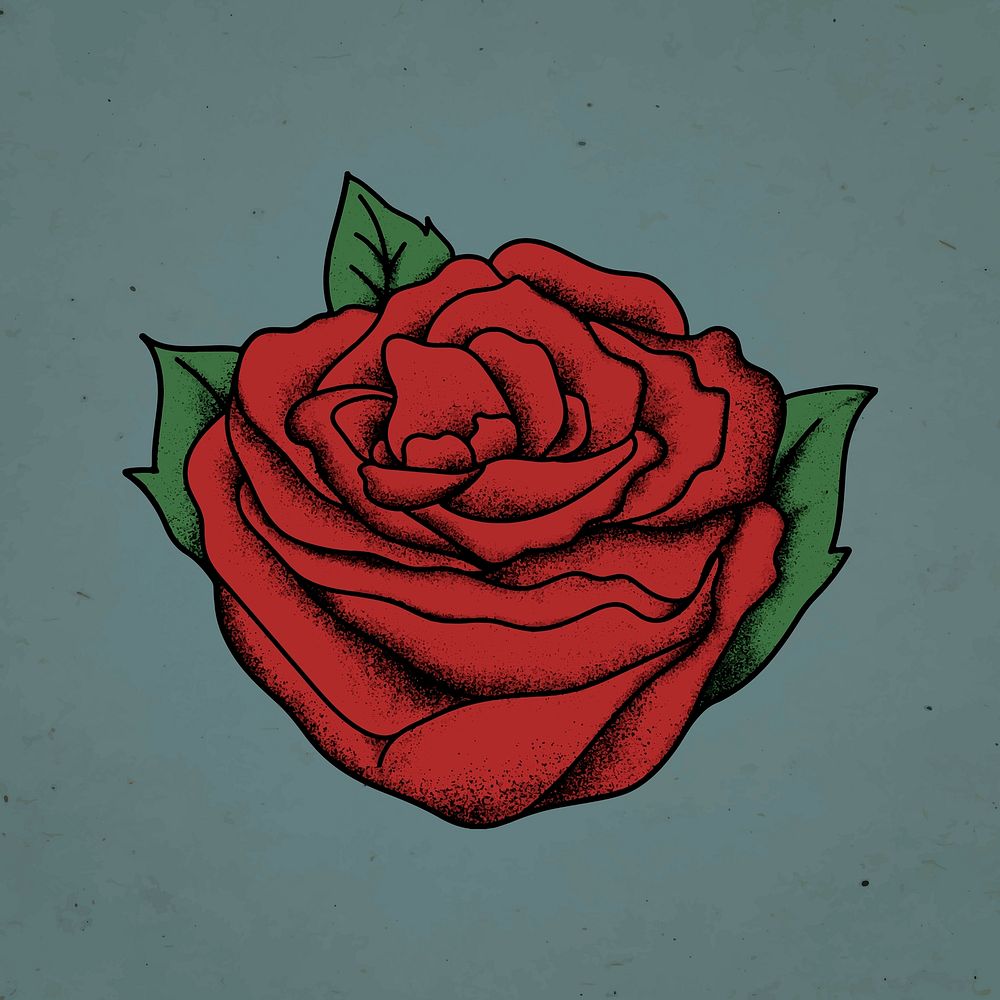 Vintage red rose old school flash tattoo design symbol vector