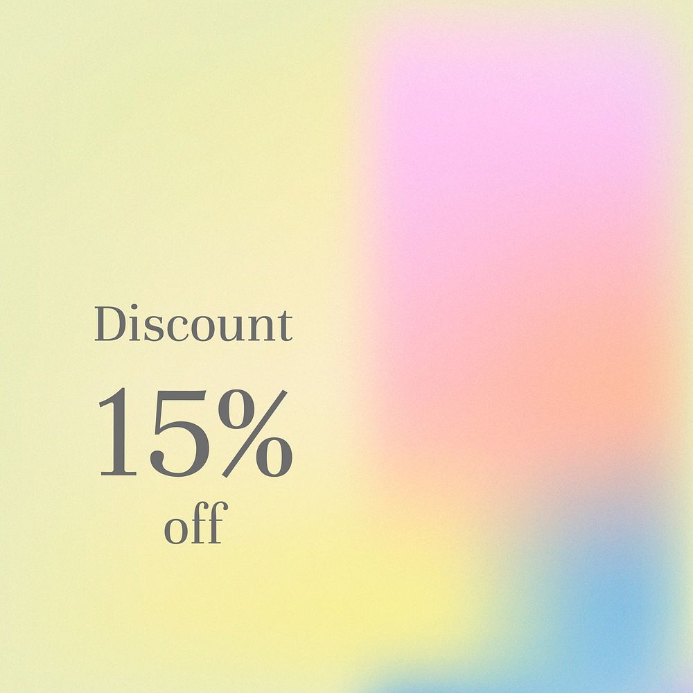 Discount 15% off sale vector banner gradient blur template