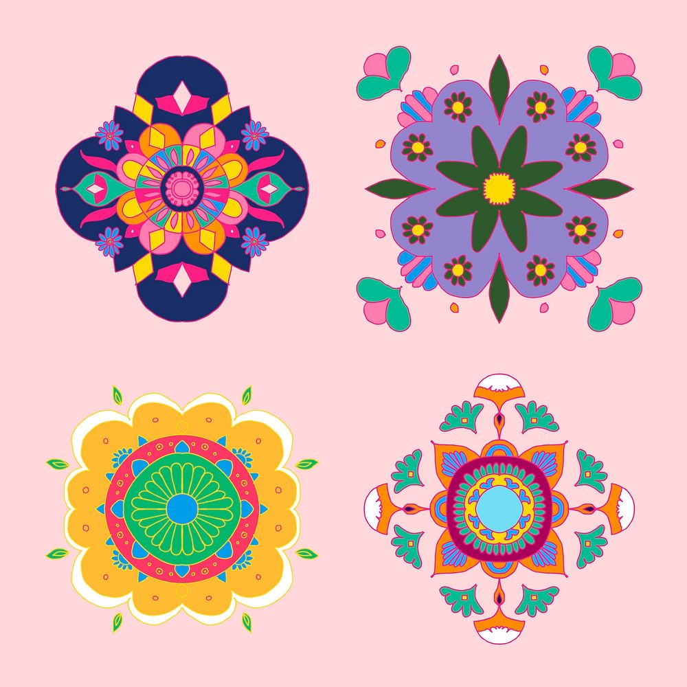 Diwali Indian rangoli vector flower set