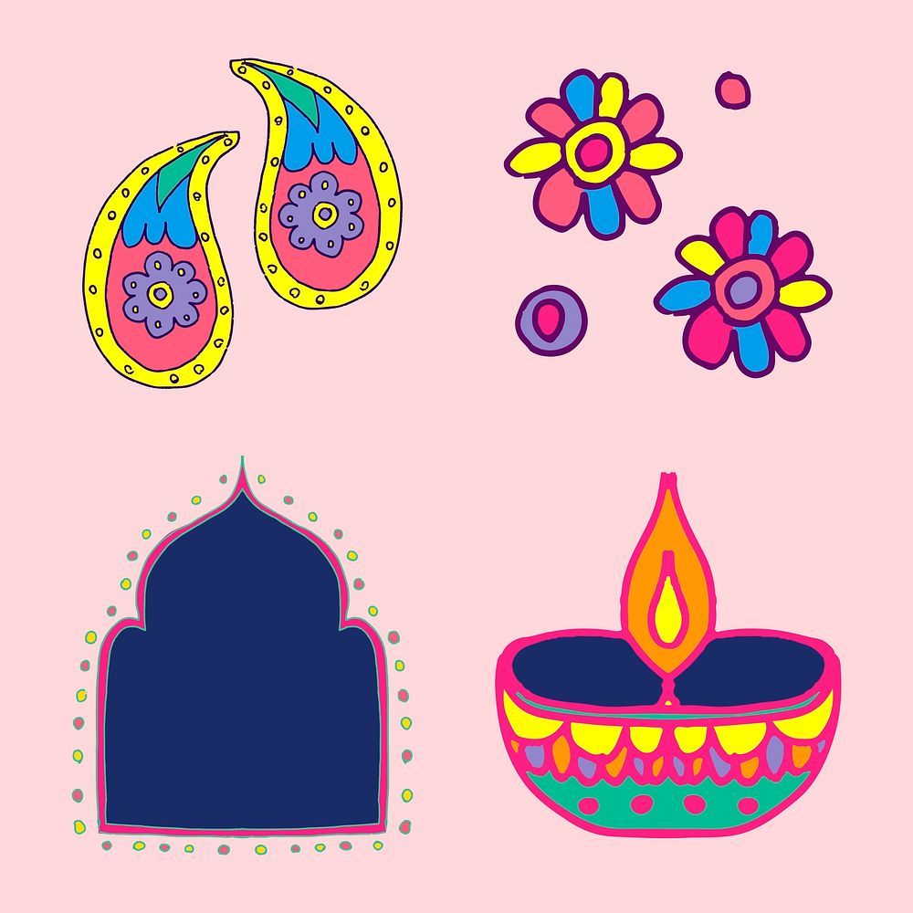 Diwali Indian rangoli element psd set illustration