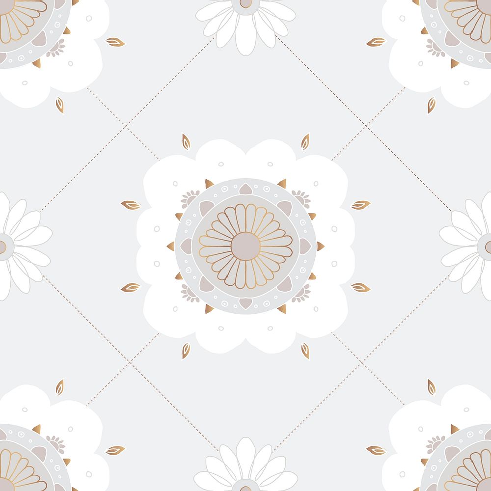 Mandala gray seamless floral pattern background