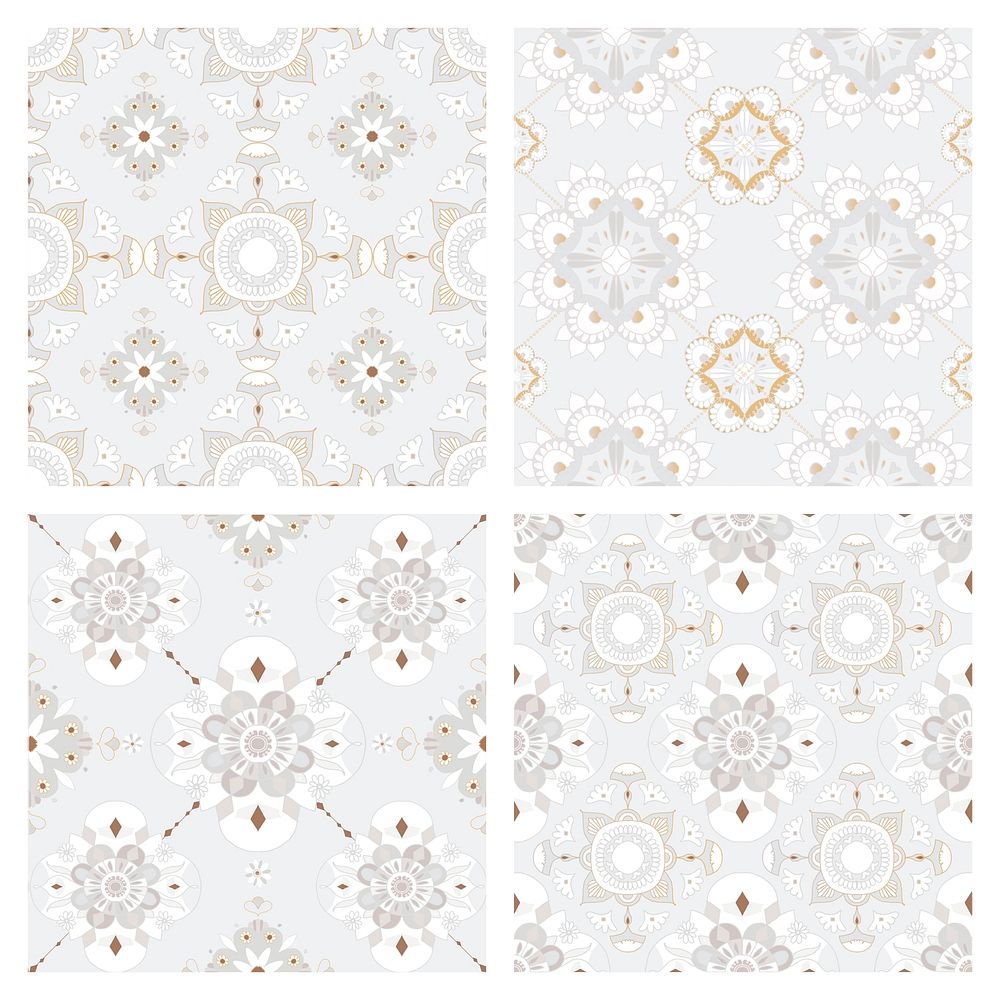 Oriental Mandala gray tile vector pattern background set