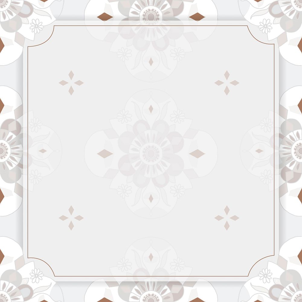 Indian Mandala pattern border frame gray floral background