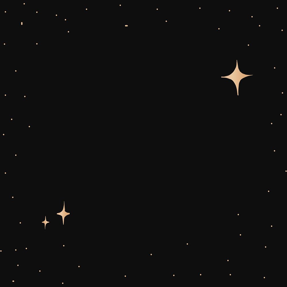 Sparkly stars gold starry sky border on black background