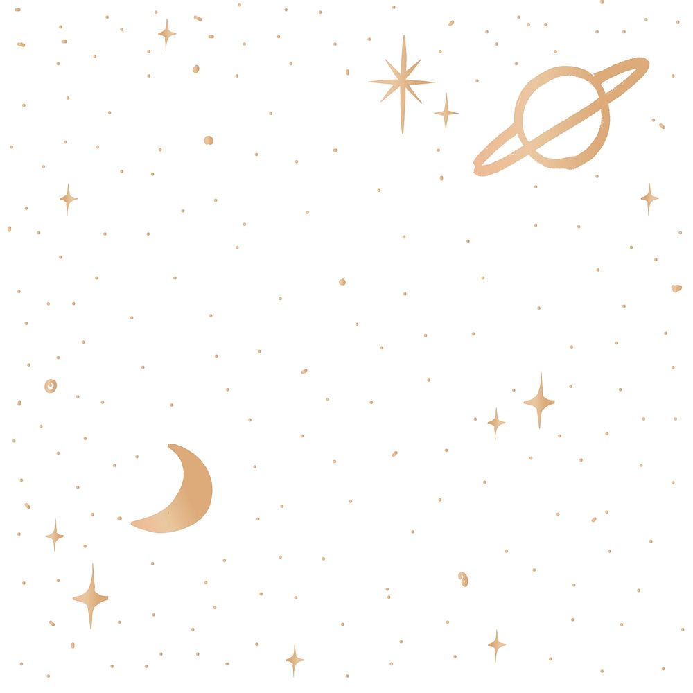 Saturn half moon gold vector starry sky on white background