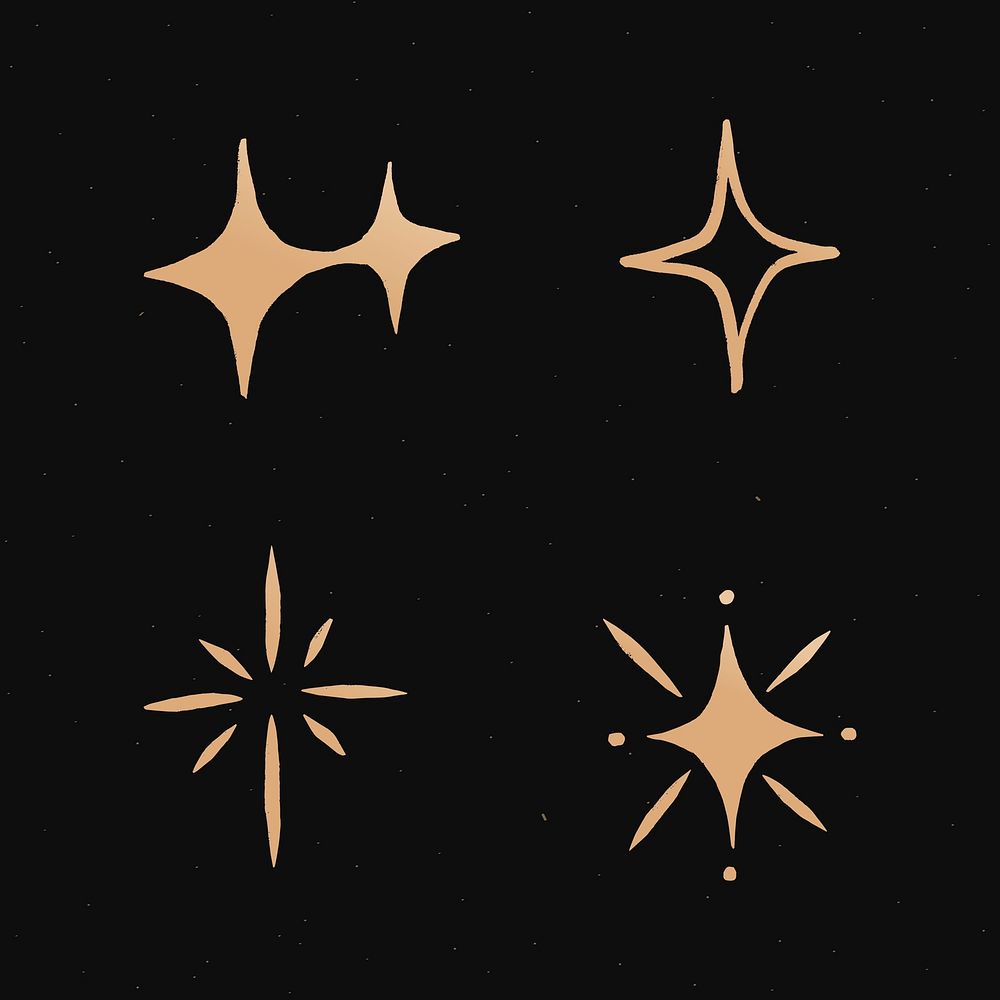 Golden psd sparkles galactic doodle sticker