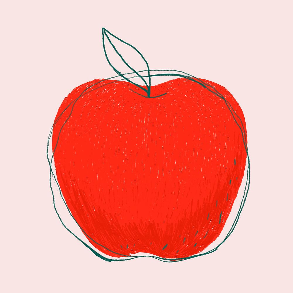 Cute minimal fruit apple logo hand drawn on pink background