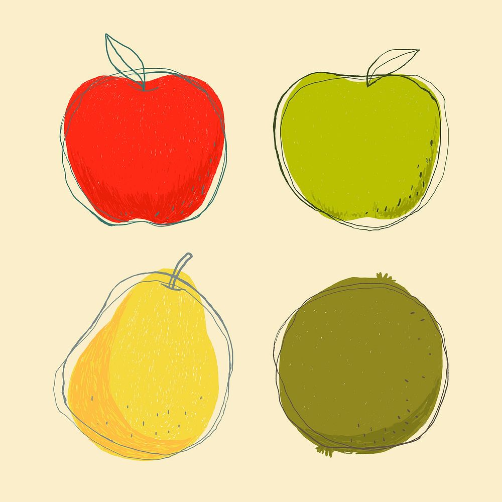 Cute minimal fruit logo hand drawn set