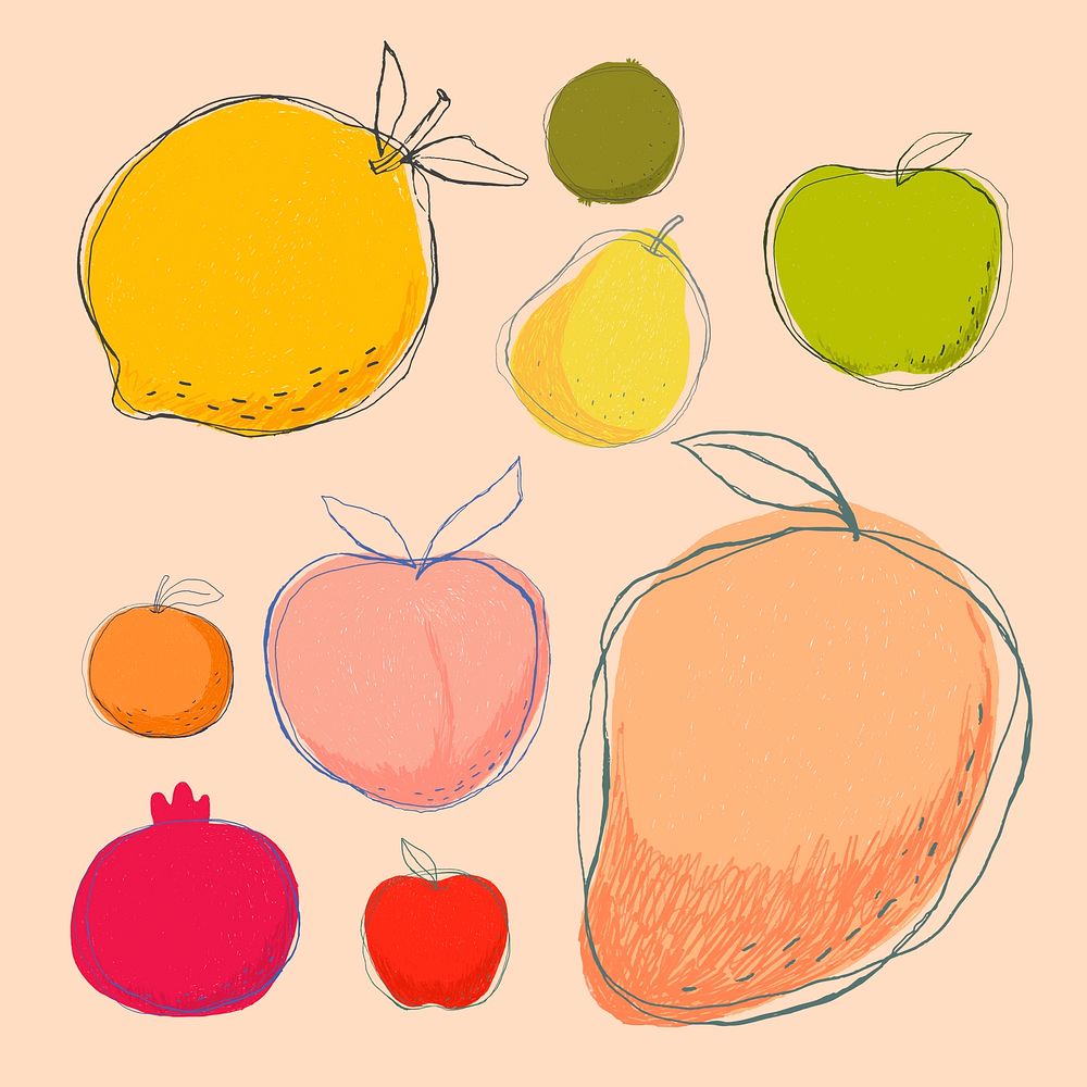 Cute fruit logo psd hand drawn collection