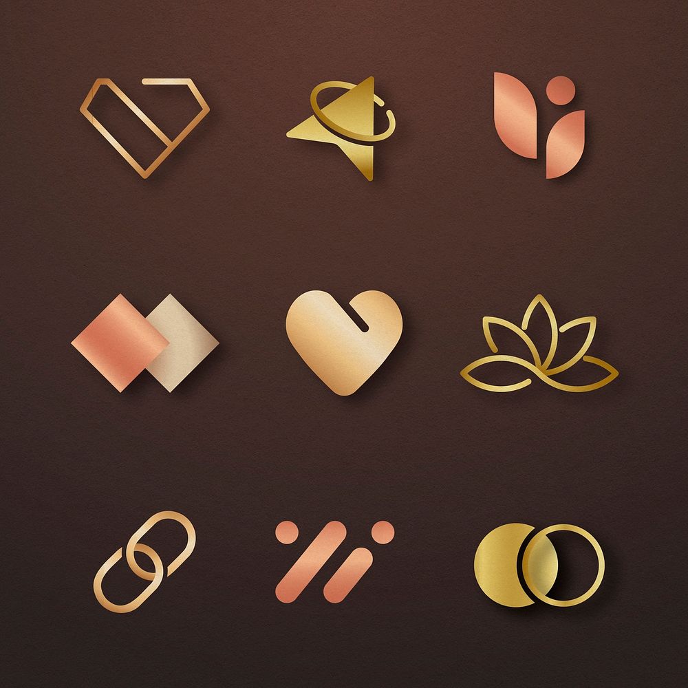 Luxury business logo vector set rose gold icon design