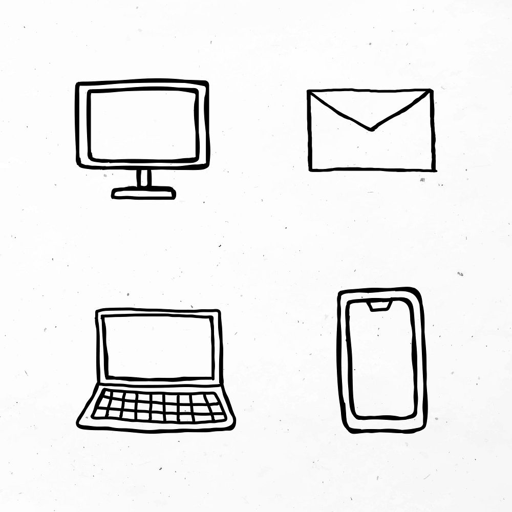 Black computers icons vector with doodle art design set