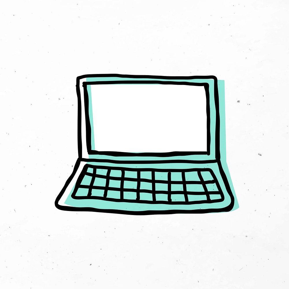 Green laptop hand drawn icon