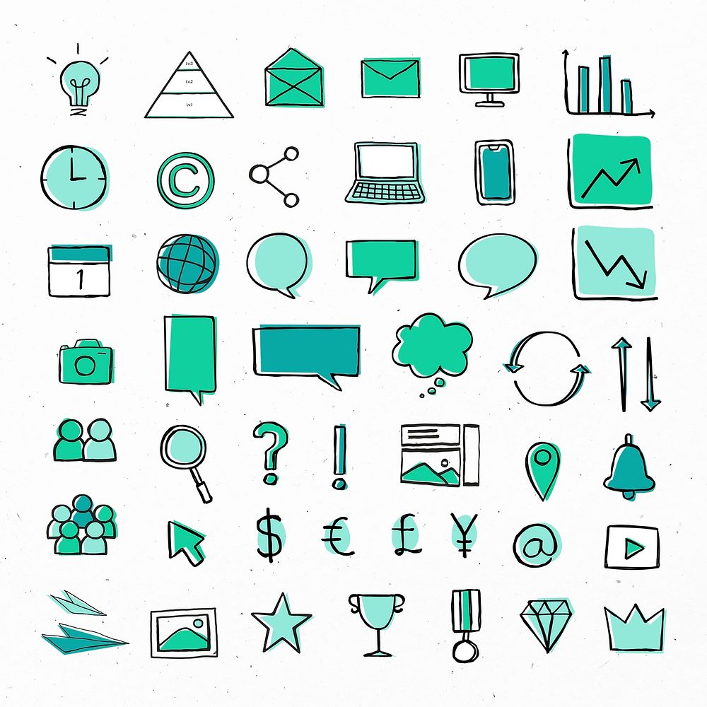 Useful business icons psd for marketing green collection