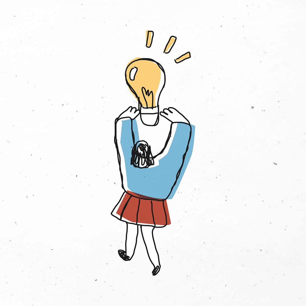 Woman holding light bulb cartoon icon