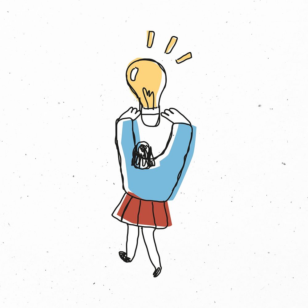 Woman holding light bulb psd cartoon icon