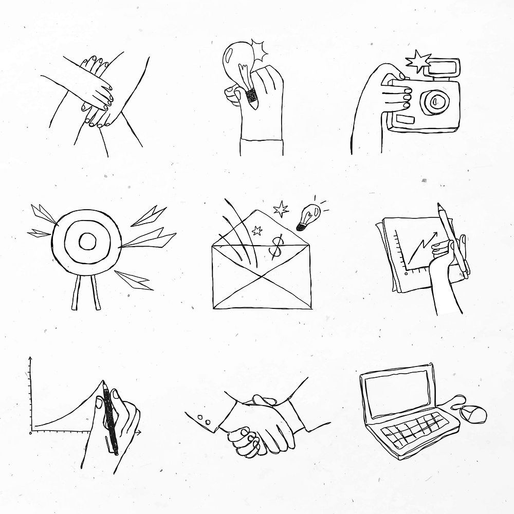 Black teamwork icons vector with doodle art design set