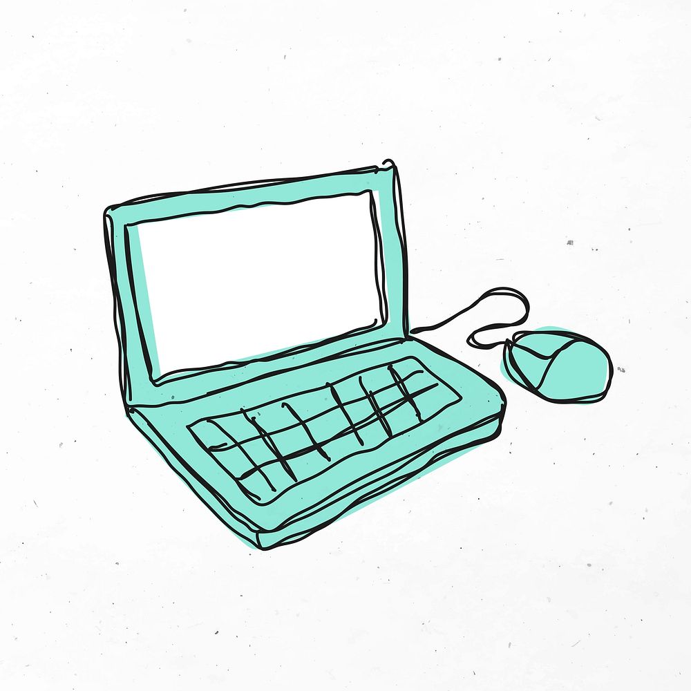 Green hand drawn laptop vector clipart