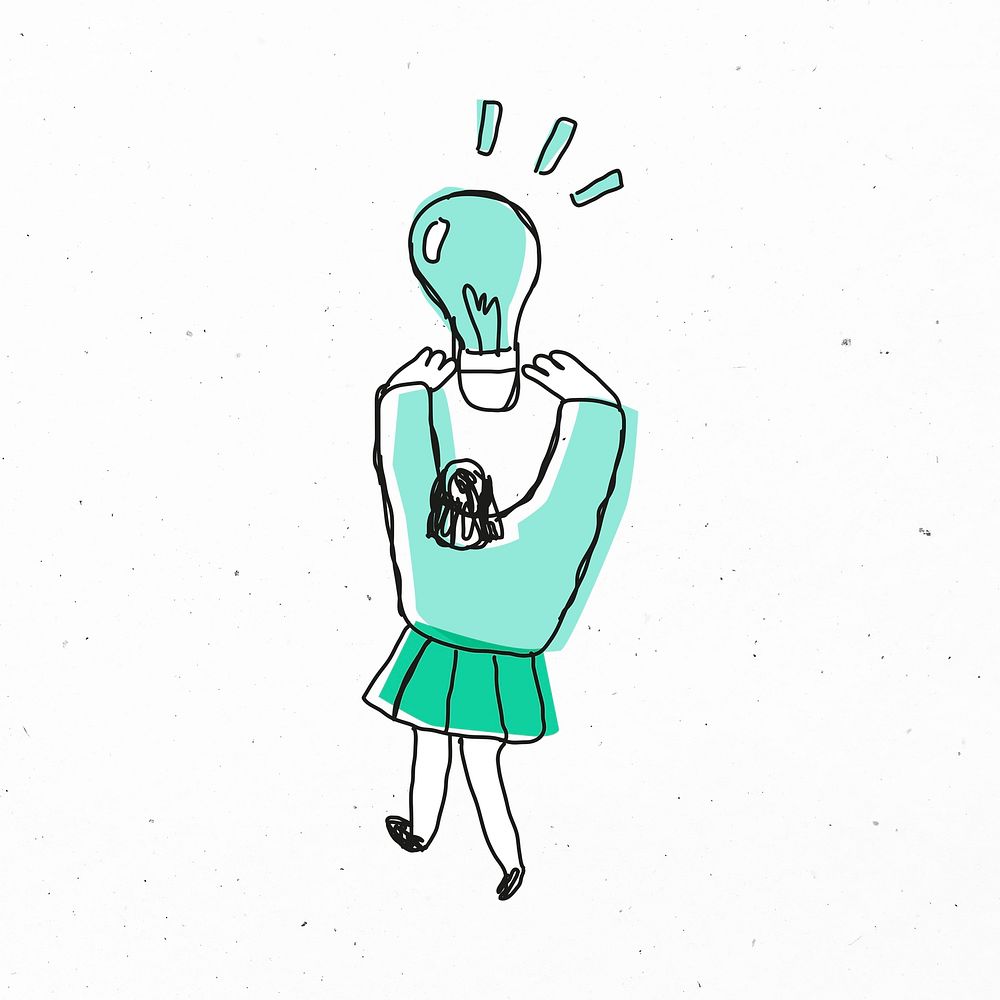 Woman holding light bulb cartoon psd icon
