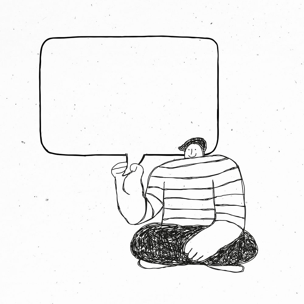 Man with speech bubble psd wearing black and white outfit