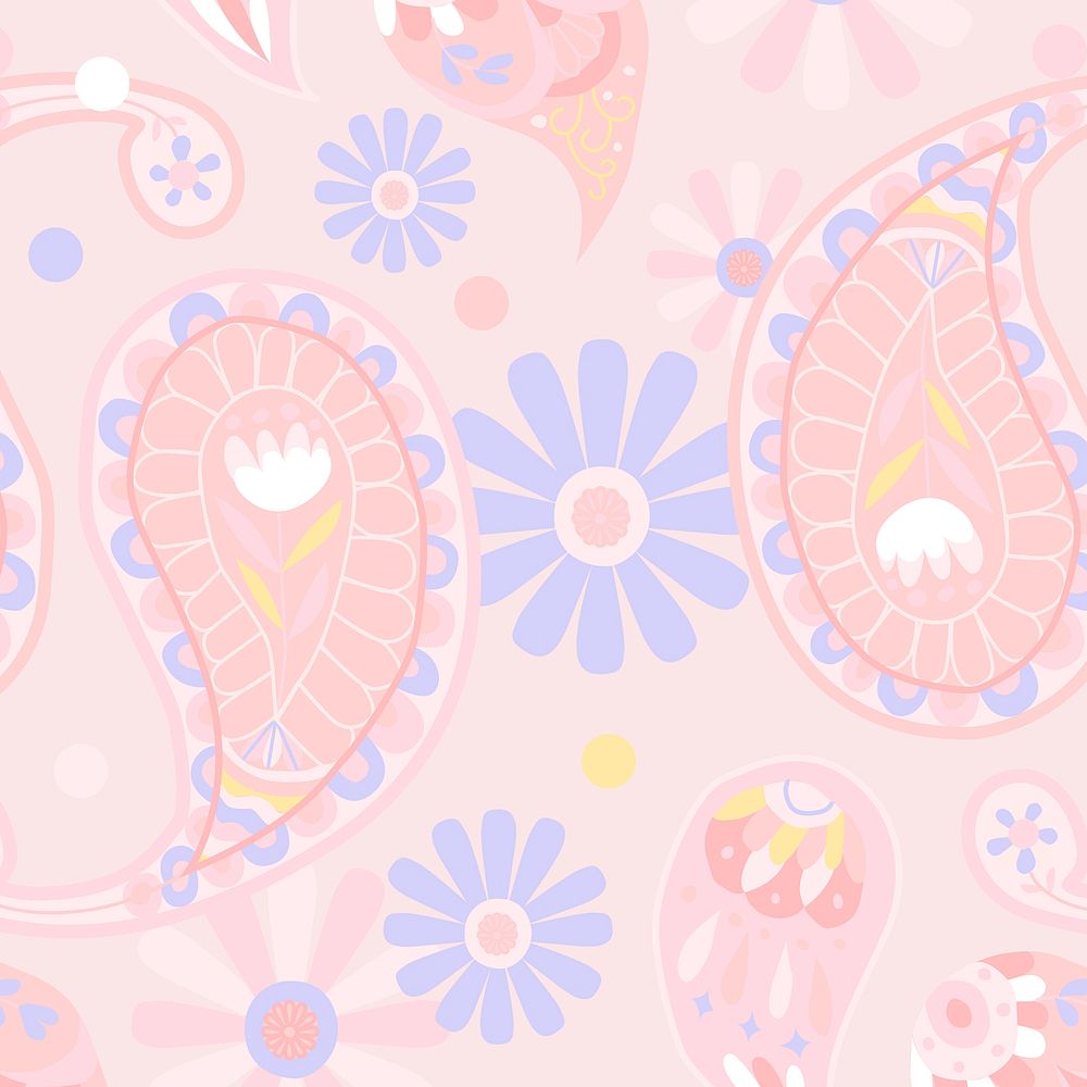 Pastel pink Indian paisley pattern seamless background illustration