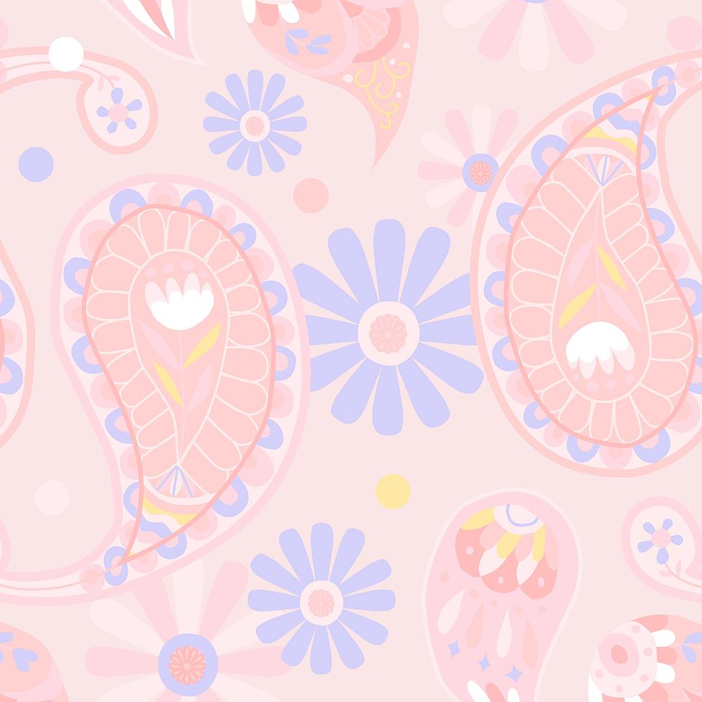 Pastel pink paisley pattern psd seamless ornamental background
