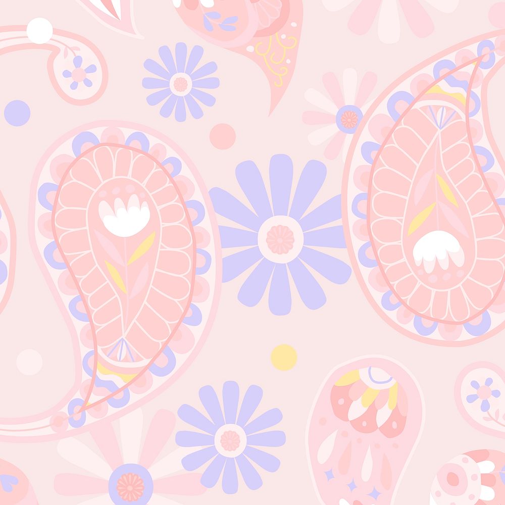 Pastel pink vector Indian paisley pattern seamless background