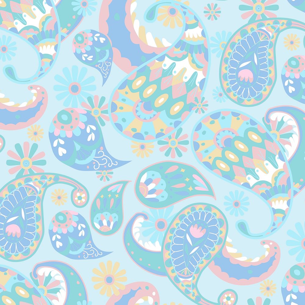 Pastel blue paisley pattern vector seamless background