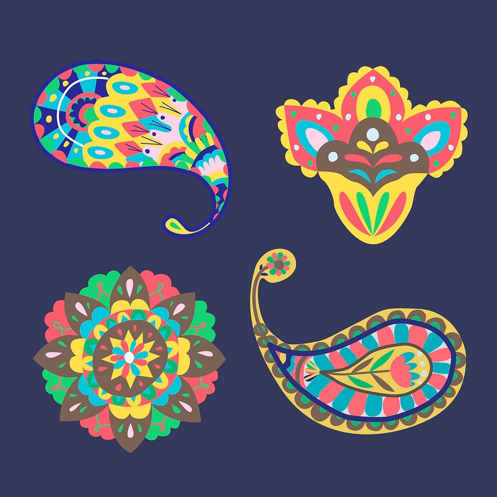 Colorful Indian paisley ornamental psd collection