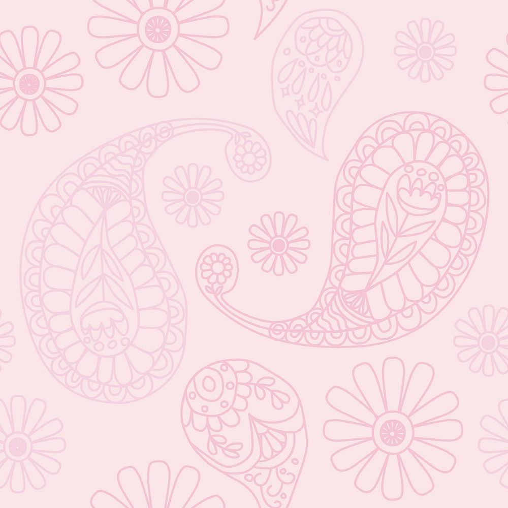 Pastel pink paisley pattern psd seamless background