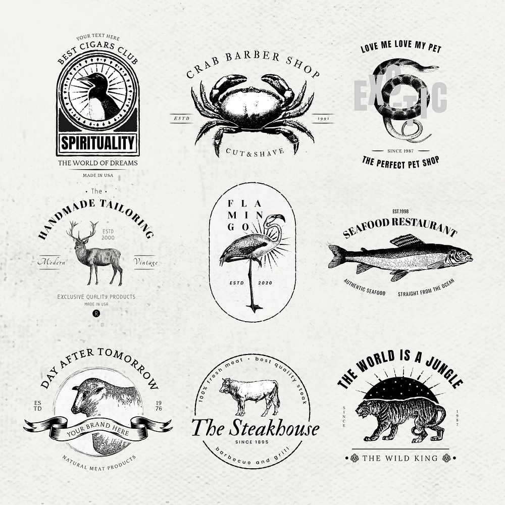 Vintage logo psd animal branding badge set