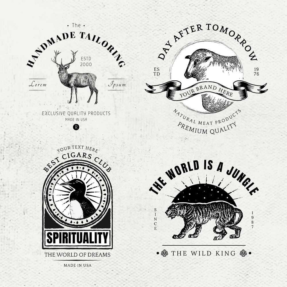 Vintage business badge vector retro animal logo set