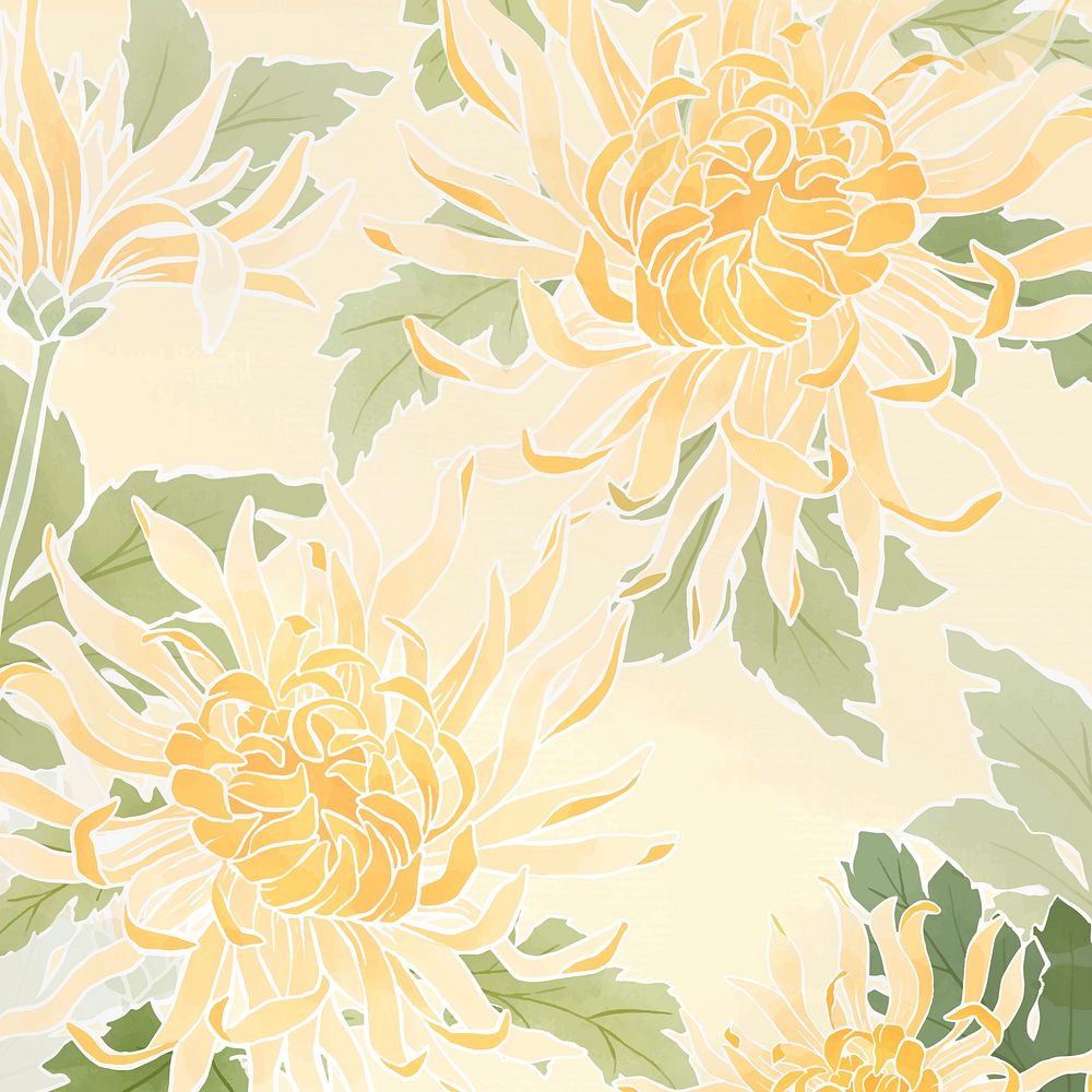Hand-drawn chrysanthemum floral background