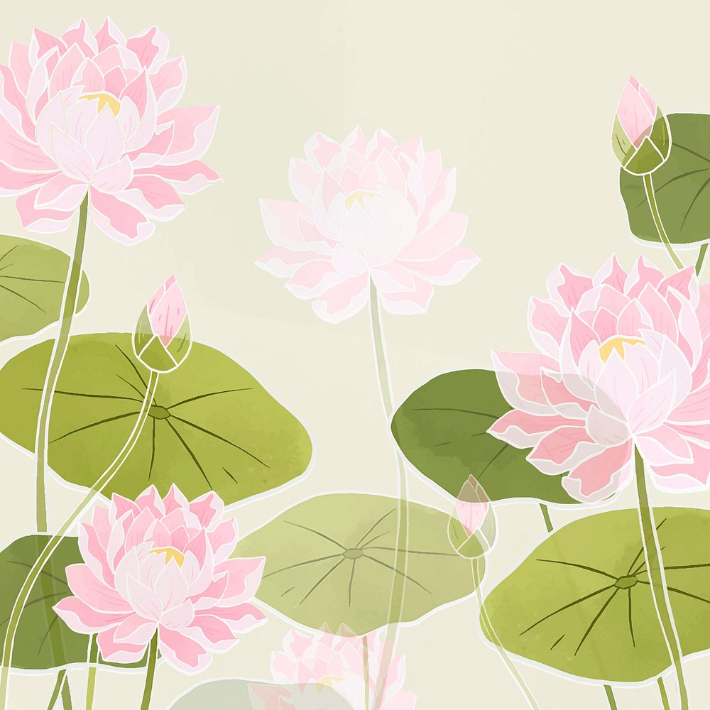Hand-drawn water lily floral background