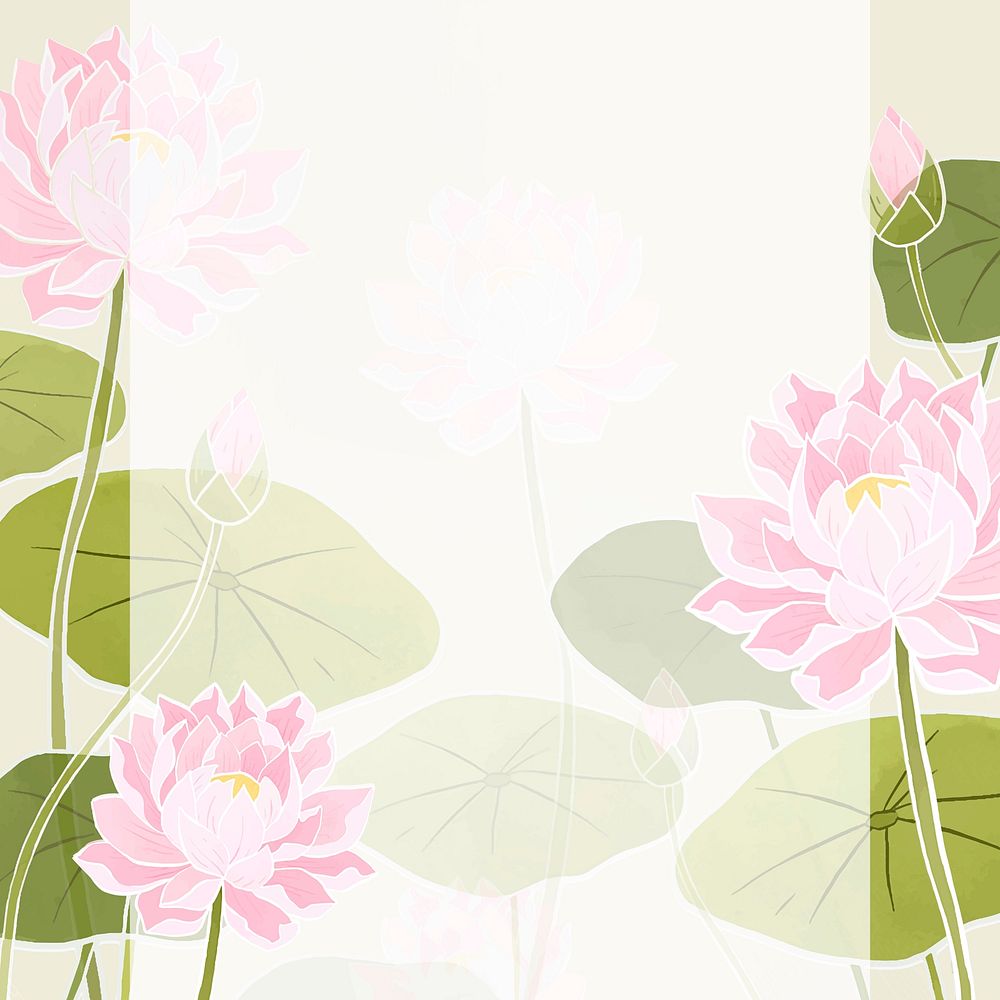 Batik water lily frame vector hand drawn flower