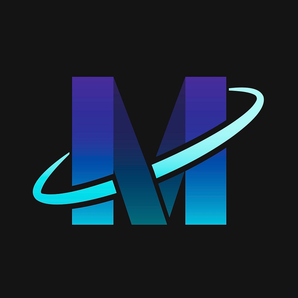 Gradient M alphabet logo technology design
