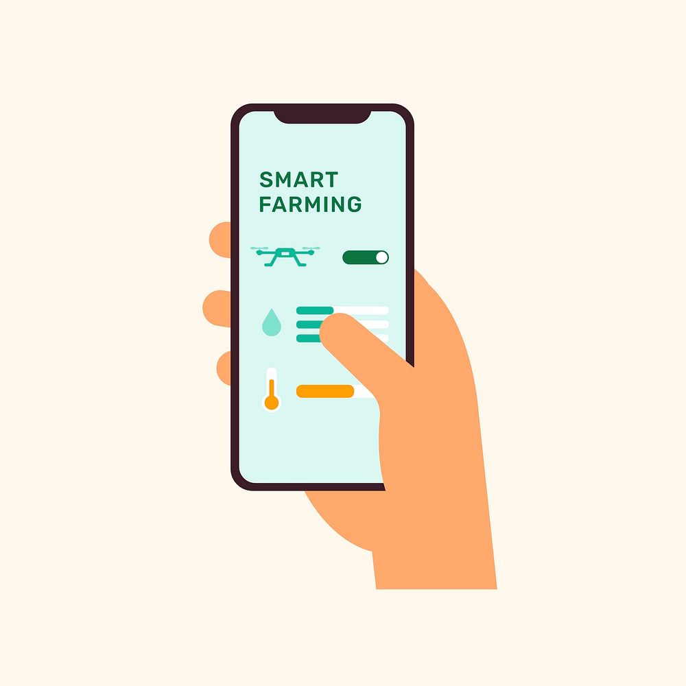 Smart farming controller UI application on phone screen illustration