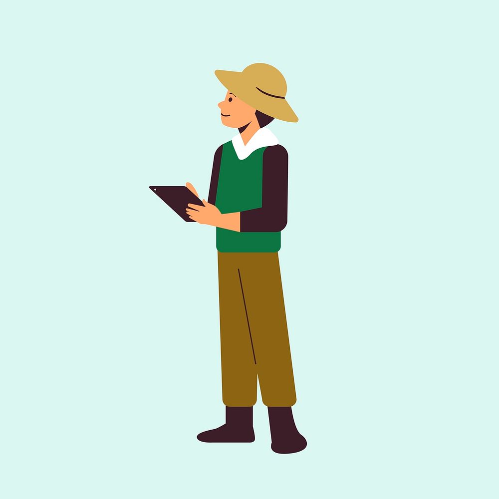 Farmer using digital agriculture character illustration