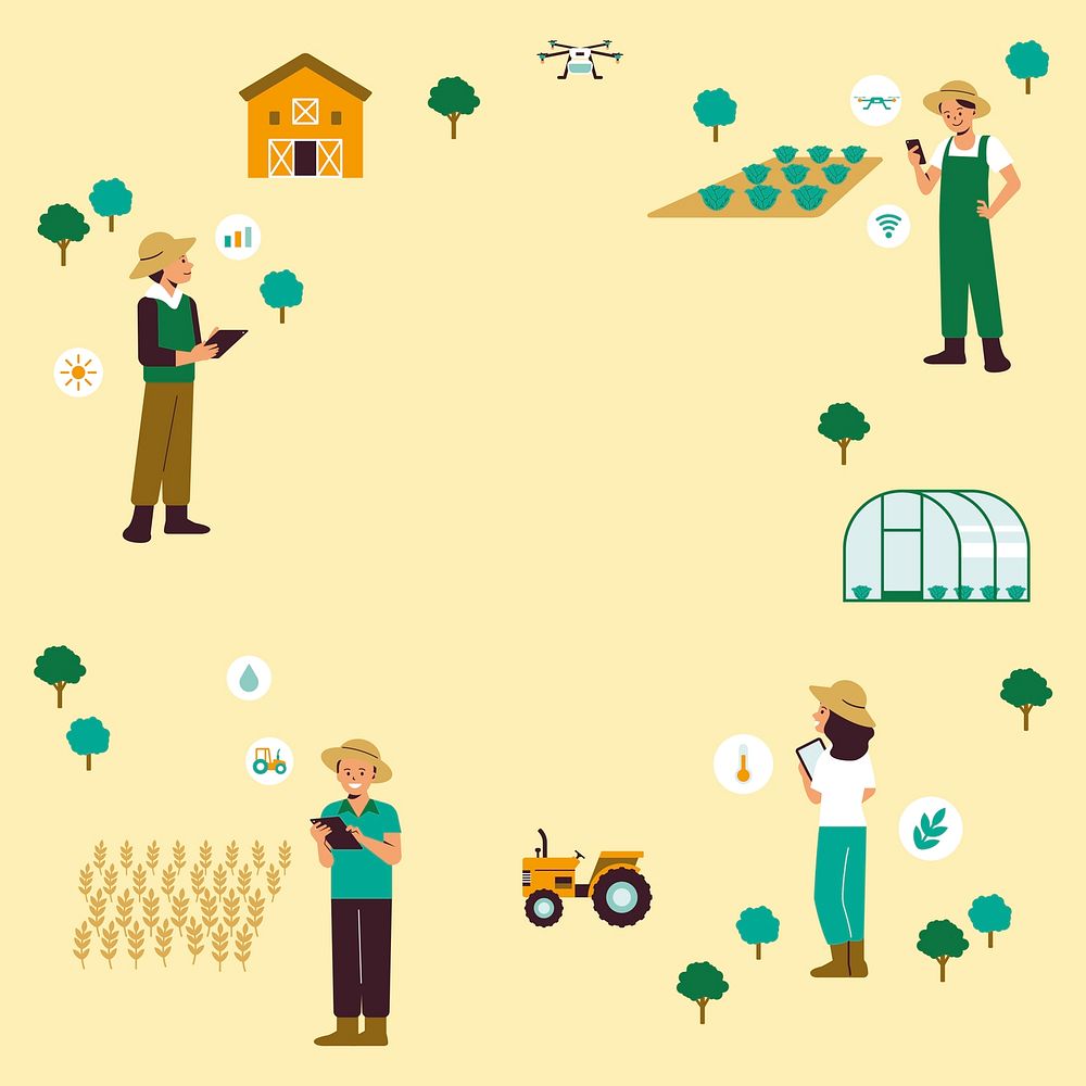 Digital farming with precision agriculture background illustration