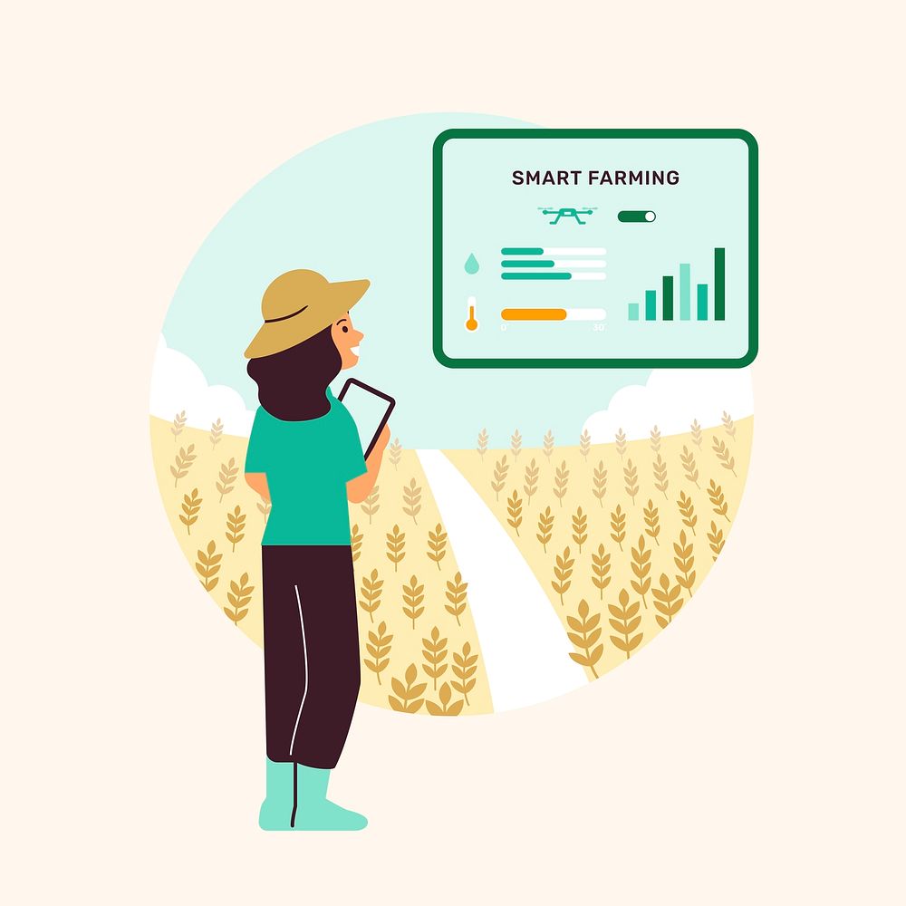 Woman using smart farming technology illustration