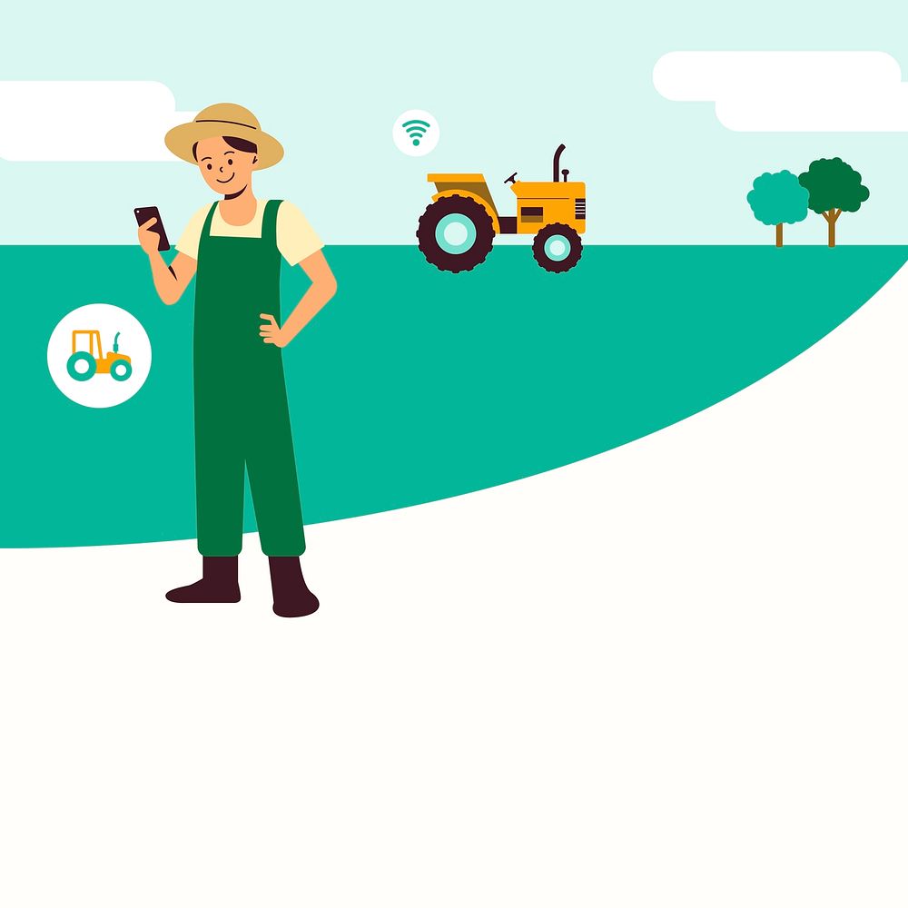 Farmer using smart tractor technology png vector 